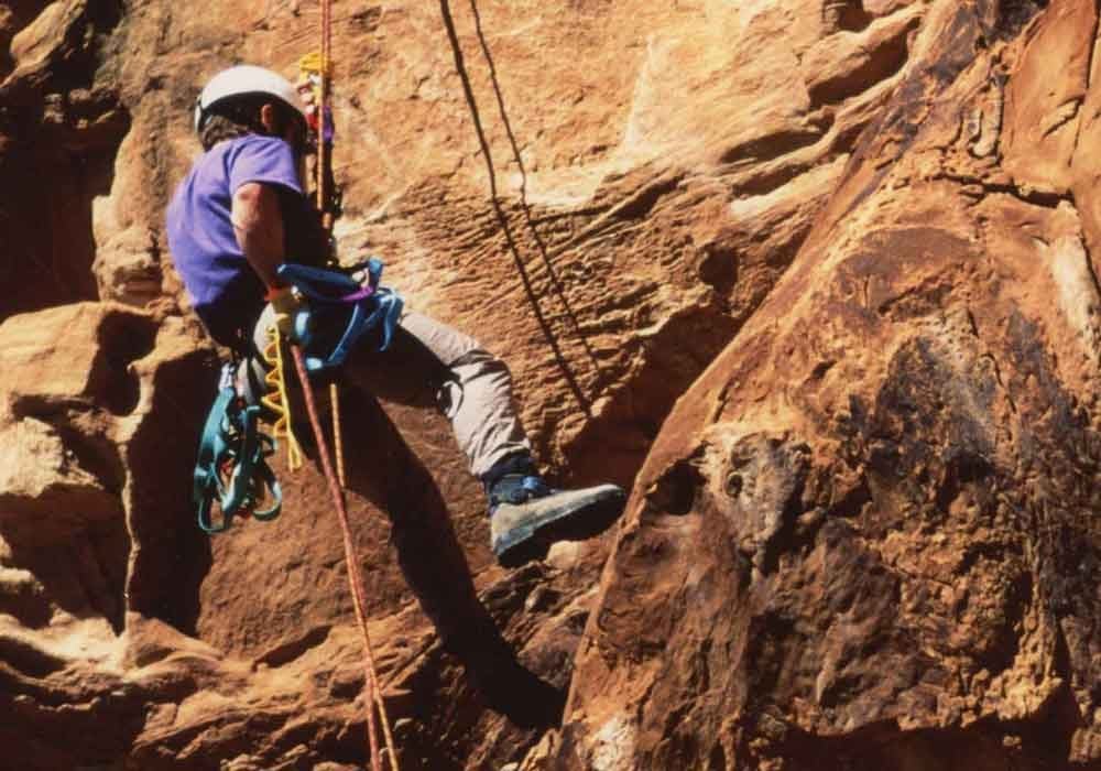 Michael Hodgson training for the Eco Challenge in 1995 in Utah, not on Moosedog Tower