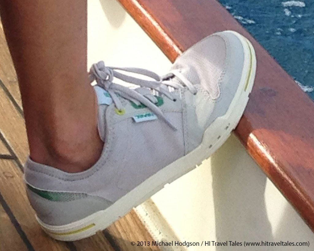 Staying sure-footed and comfyin the Teva Slimkosi aboard the sailing vessel Reality in New Caledonia.