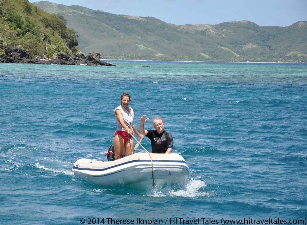 snorkeling in Fiji means riding a dingy.