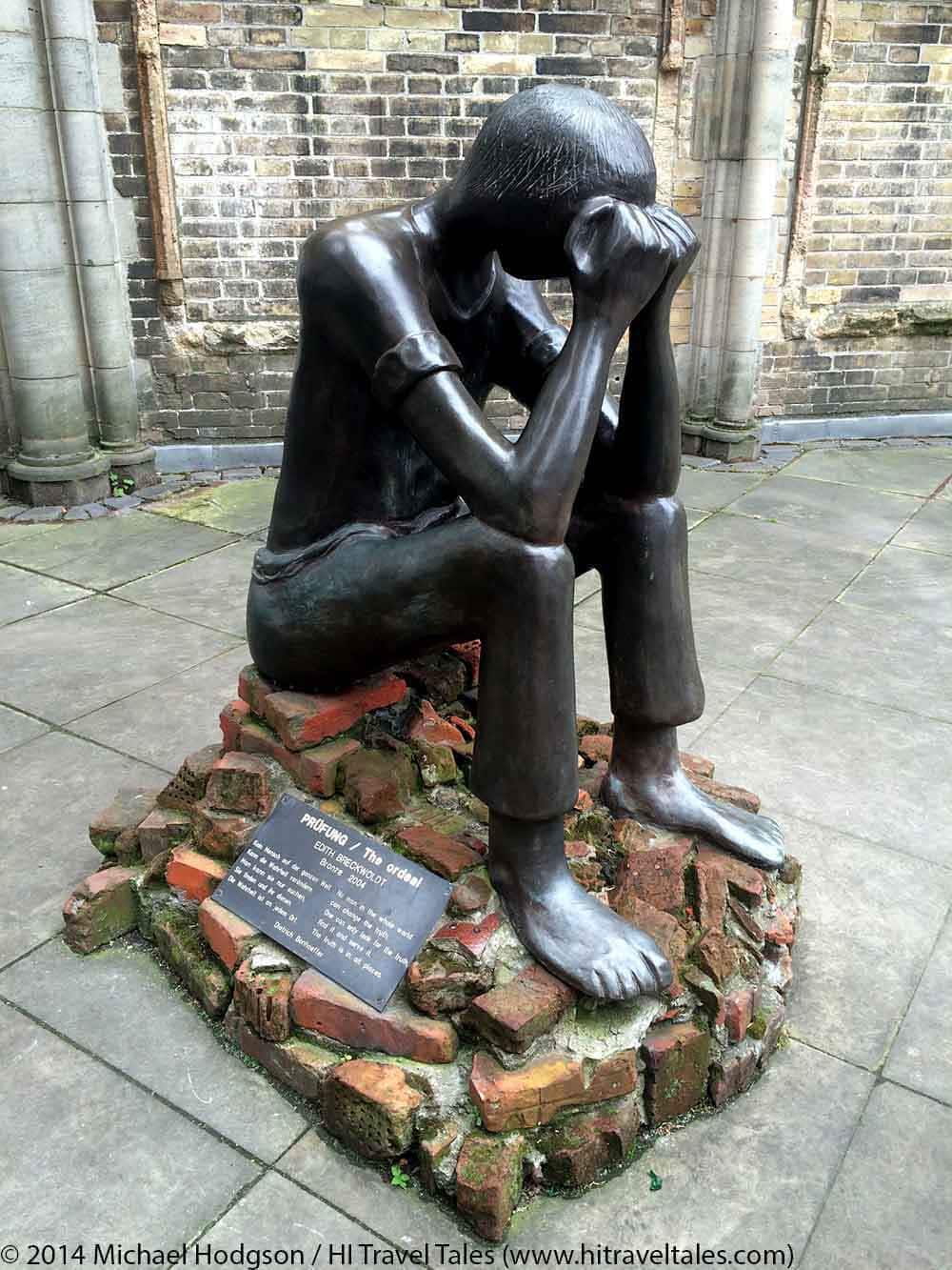 This sculpture at St Nikolai Kirche is dedicated to the memorial in Sandbostel where in one of the largest prisoner camps established by the Nazis more than 50,000 people from many countries had died until 1945. The base of this sculpture consists of the original bricks of the prisoners’ barracks which Sandbostel pupils had collected on the former camp grounds.