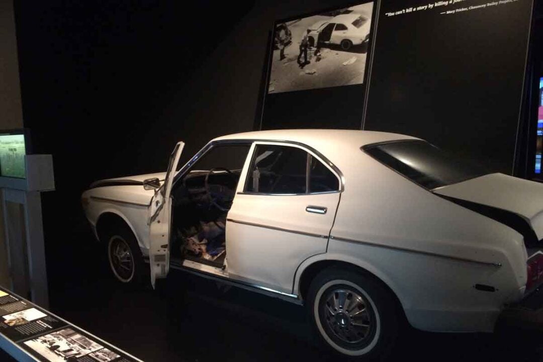 Newseum hosts real history, like the car destroyed by a mafia car bomb.