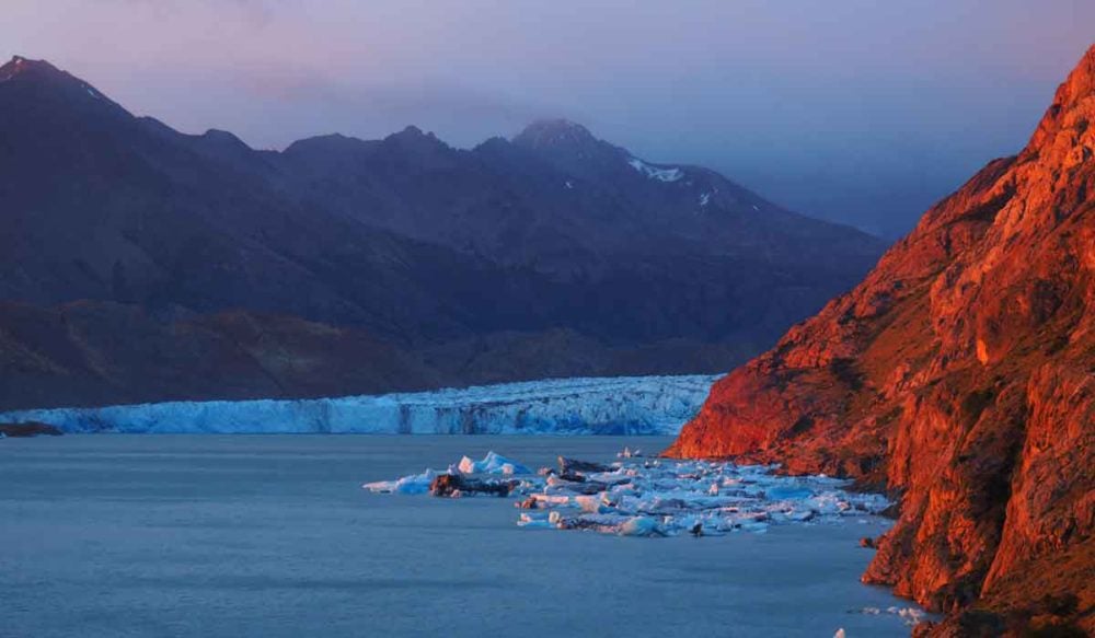 Colors in the ice at sunrise.
